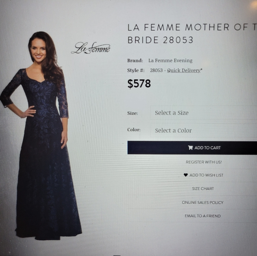 La Femme Navy Blue Evening Gown NWOT